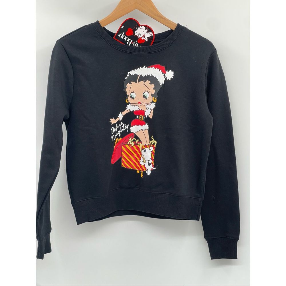 Betty Boop Sweatshirt Women Size Medium Holiday Christmas Black Long Sleeve New